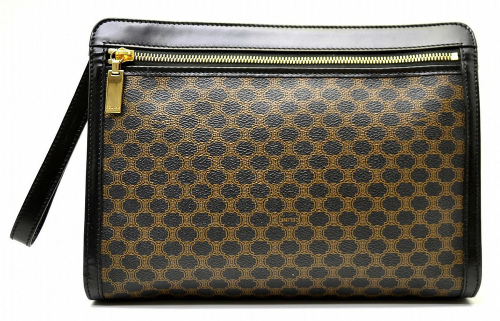 Celine Macadam Pouch Clutch Shoulder Bag Dark Brown